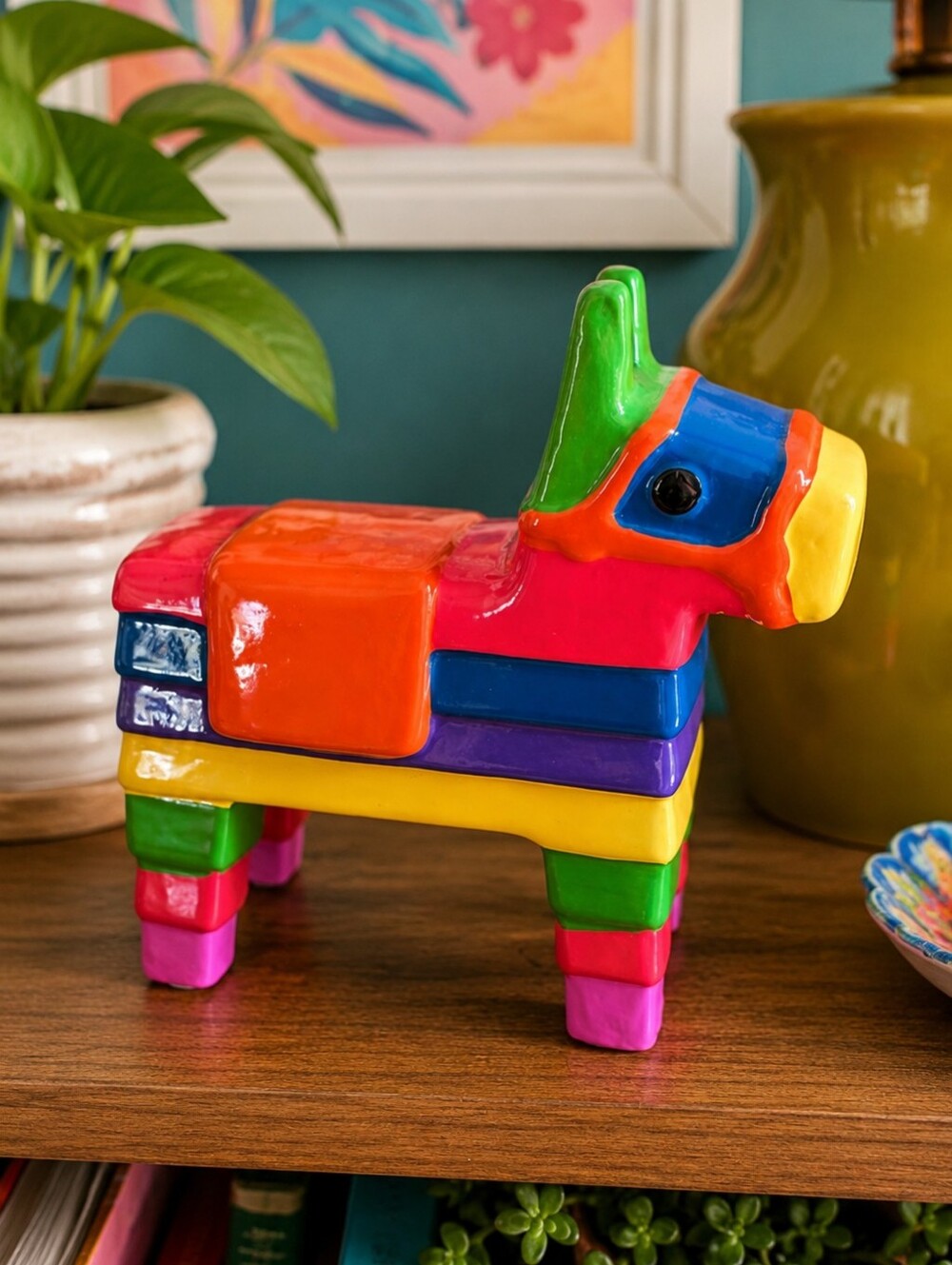 Vintage Kikkerland Piñata Piggy Bank Colorful Ceramic Money Bank Decor